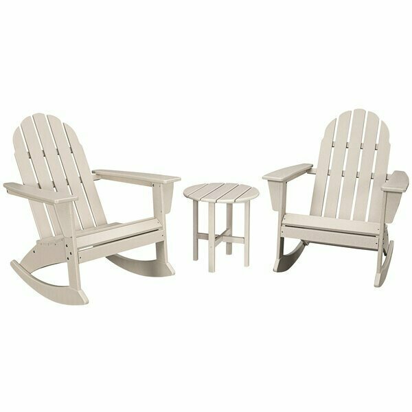 Polywood Vineyard Sand Patio Set with Side Table and 2 Adirondack Rocking Chairs 633PWS4081SA